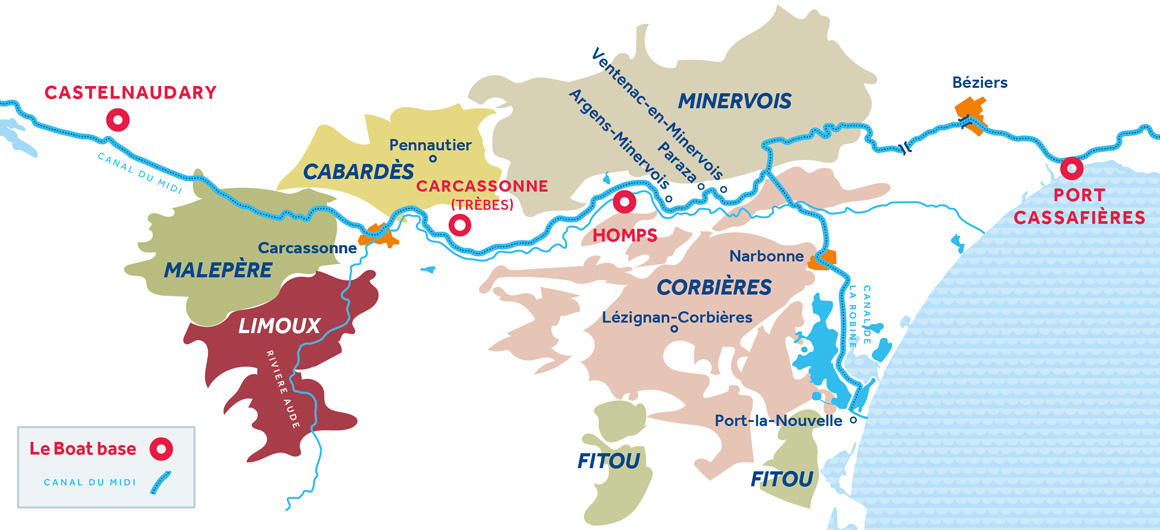 Languedoc and Canal du Midi wines map