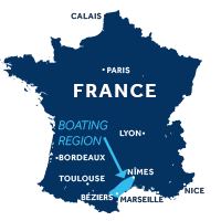 Map showing where Camargue boating region is in France
