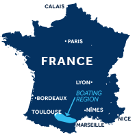 Map showing where the Canal du Midi boating region is in France