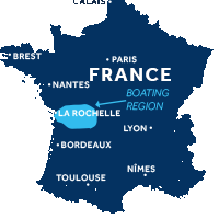El mapa indica la región de navegación del río Charente en Francia